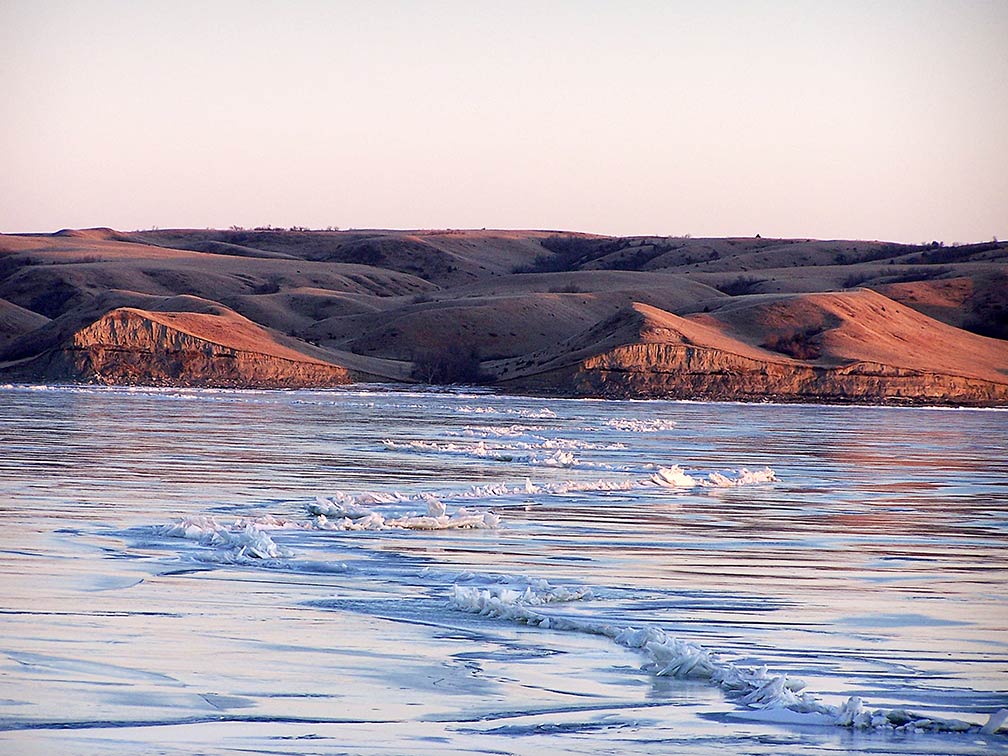 Lake Sakakawea in January, North Dakota