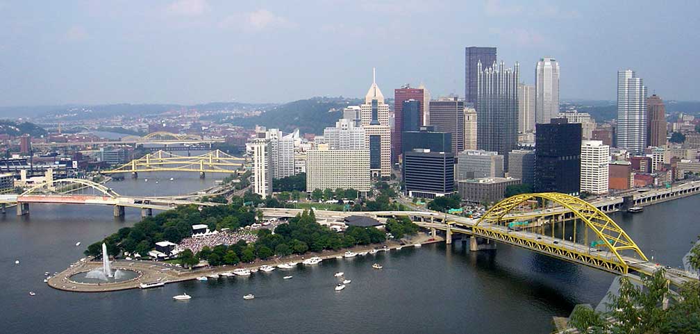 Pittsburgh, Pennsylvania at the confluence of the Allegheny and Monongahela rivers