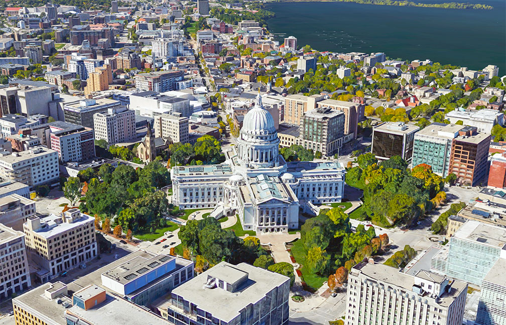 Wisconsin State Capitol, in Madison houses the state's government.
