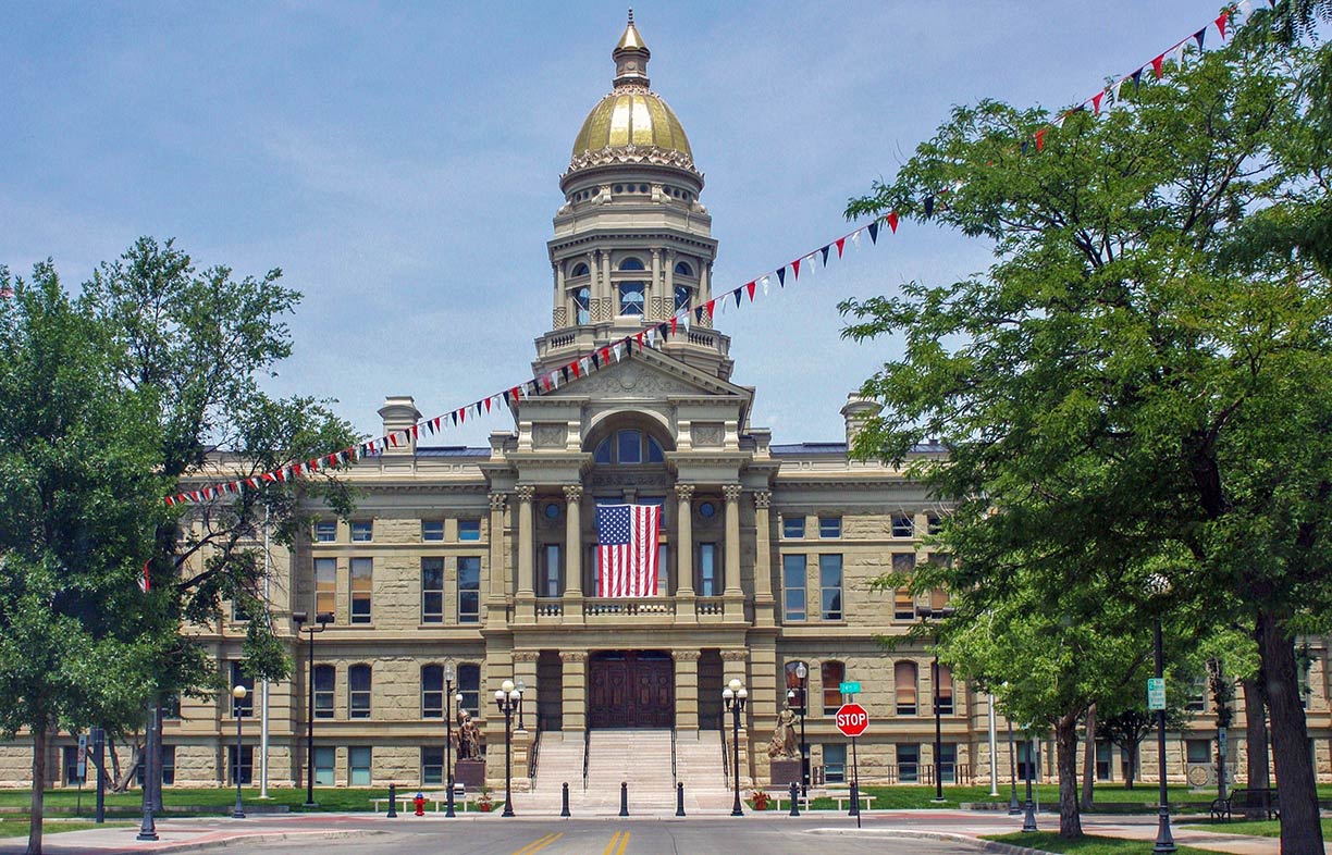 Main facade of the Wyoming State Capitol in Cheyenne, Wyoming, USA