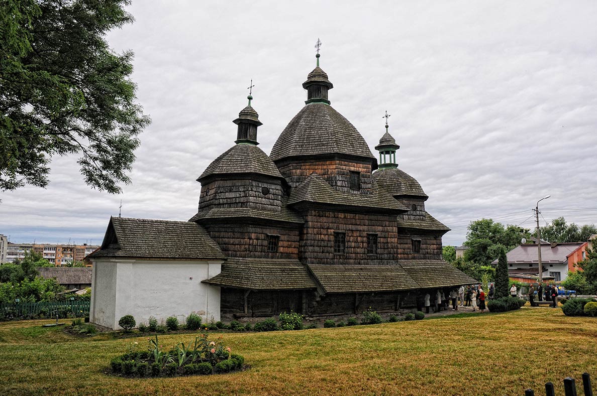 Wooden Holy Trinity Church in the suburb of Zhovkva, Ukraine