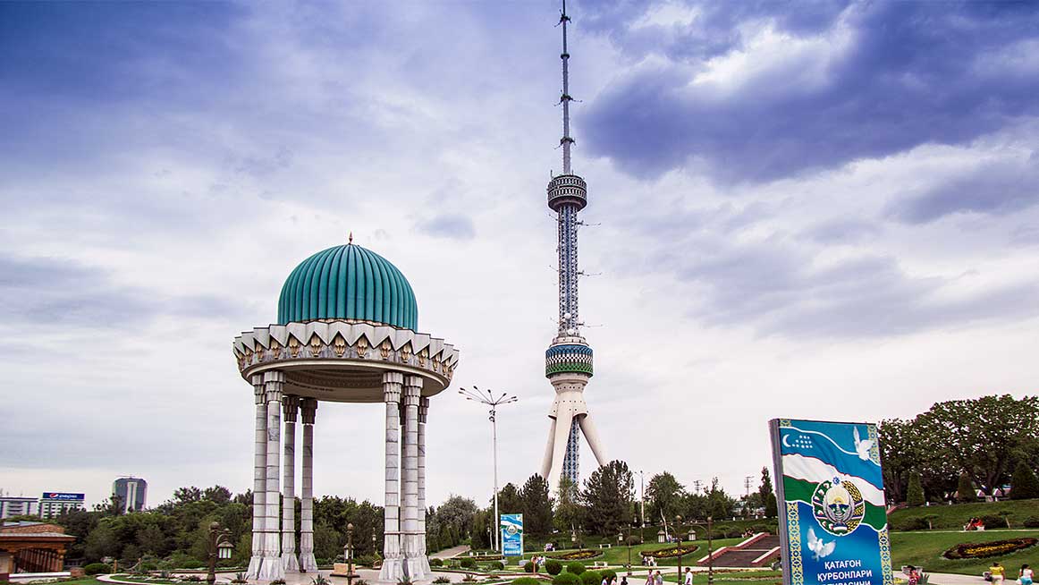 Tashkent panorama with Tashkent TV Tower in Central Park