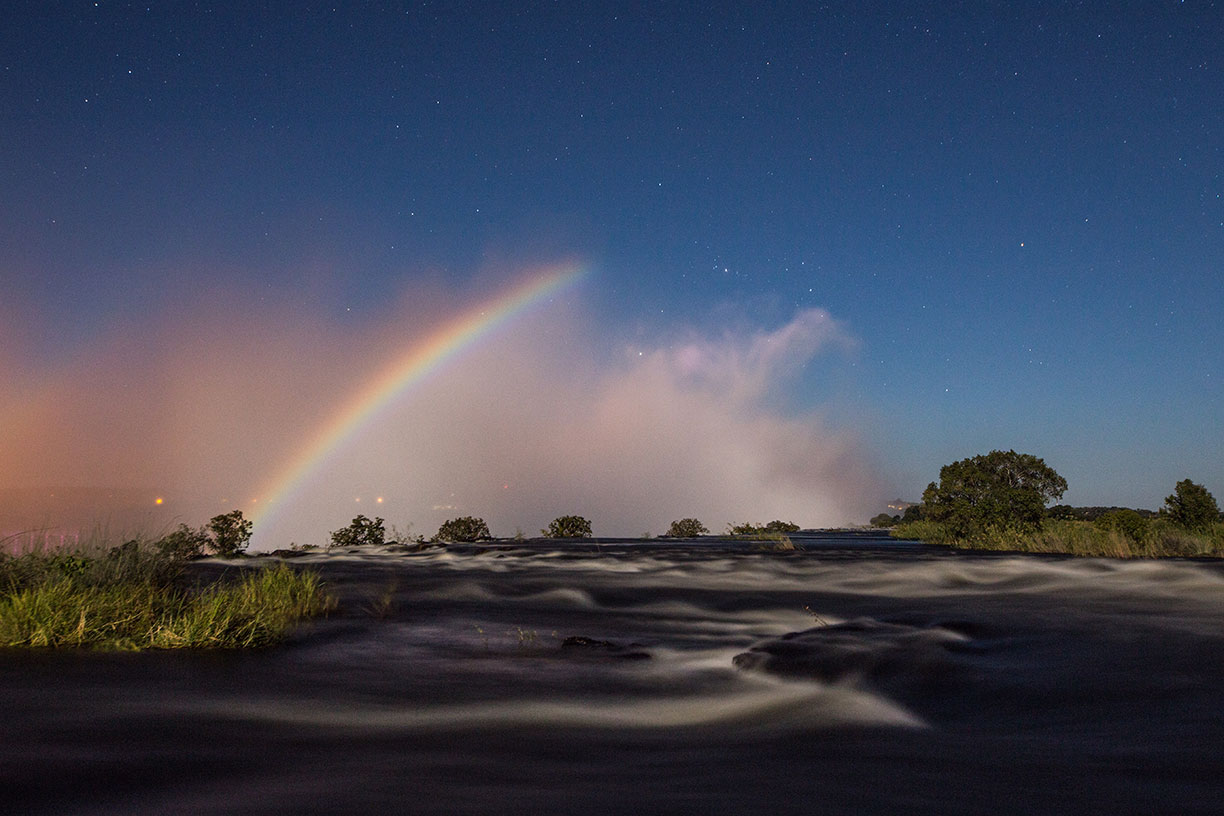 Zambezi River at Victoria Falls with moonbow