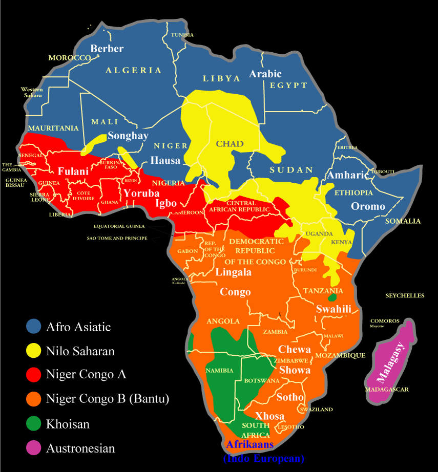  Map of the Distribution of African language families