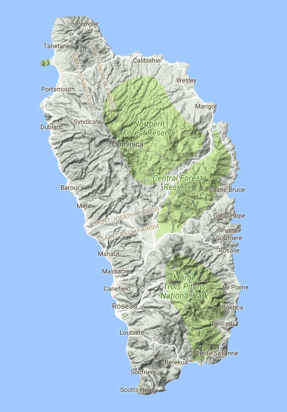 Topographic map of Dominica