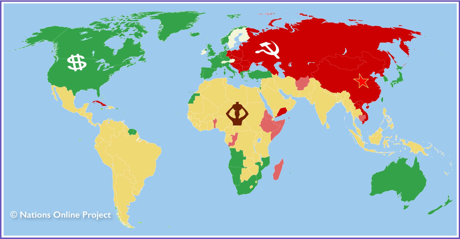 Worldmap with countries of the First, Second, and Third World