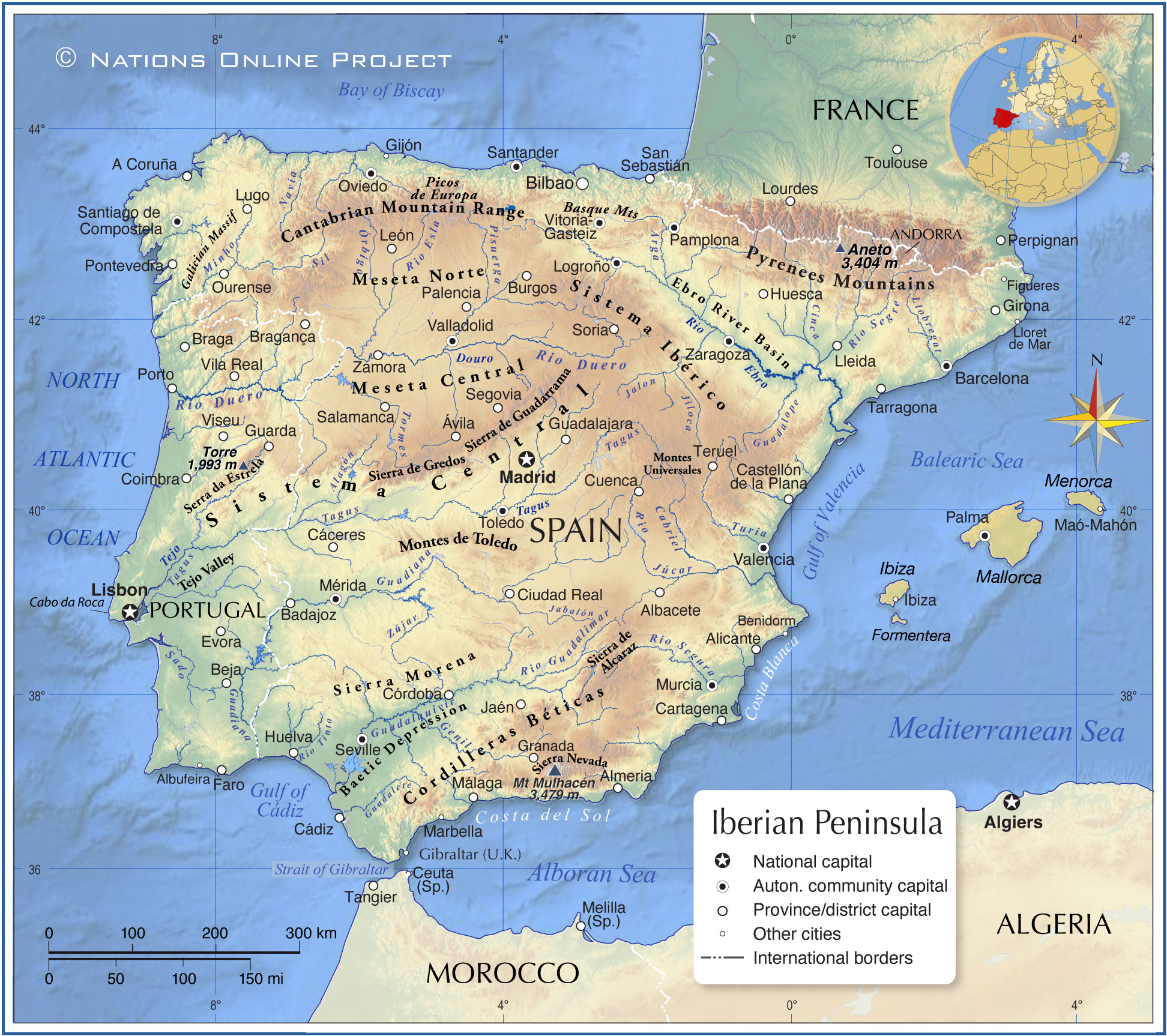 Shaded relief map of the Iberian Peninsula