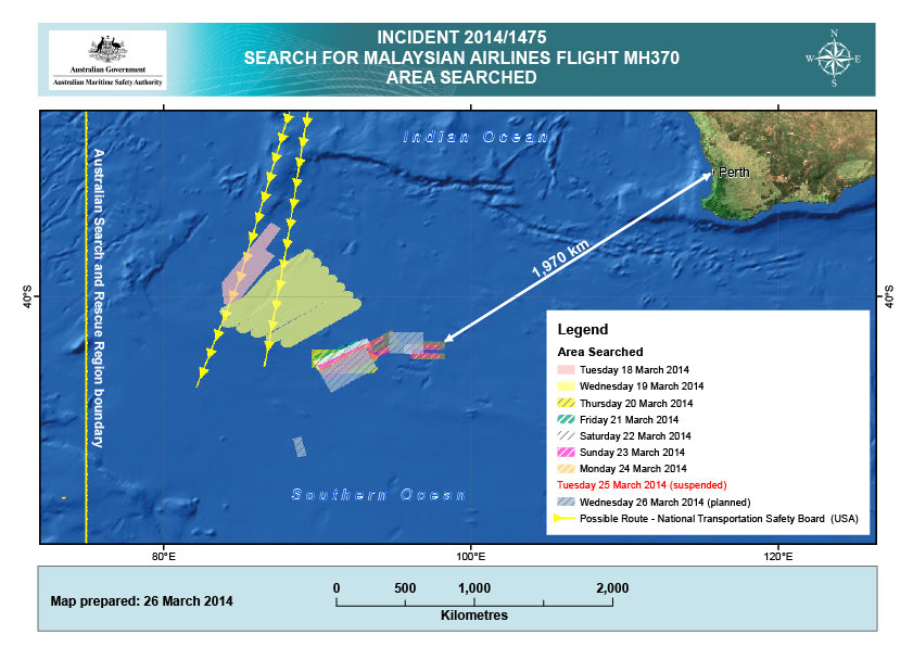 Narrowed MH 370 Search area Southern Indian Ocean