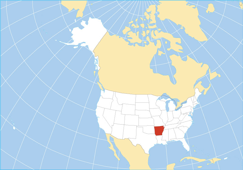 Location map of Arkansas state USA