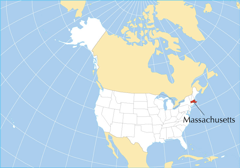 Location map of Massachusetts state USA