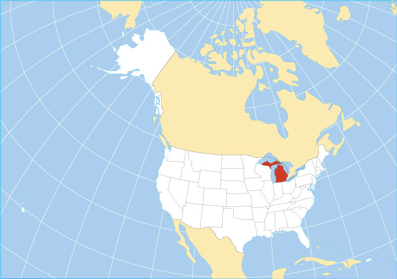 Location map of Michigan state USA