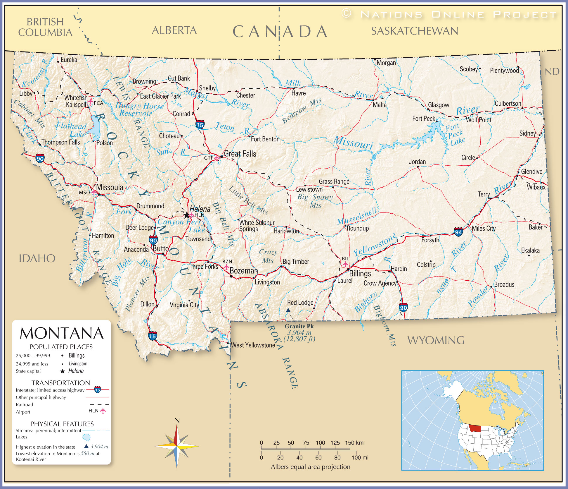 Reference Map of Montana, United States