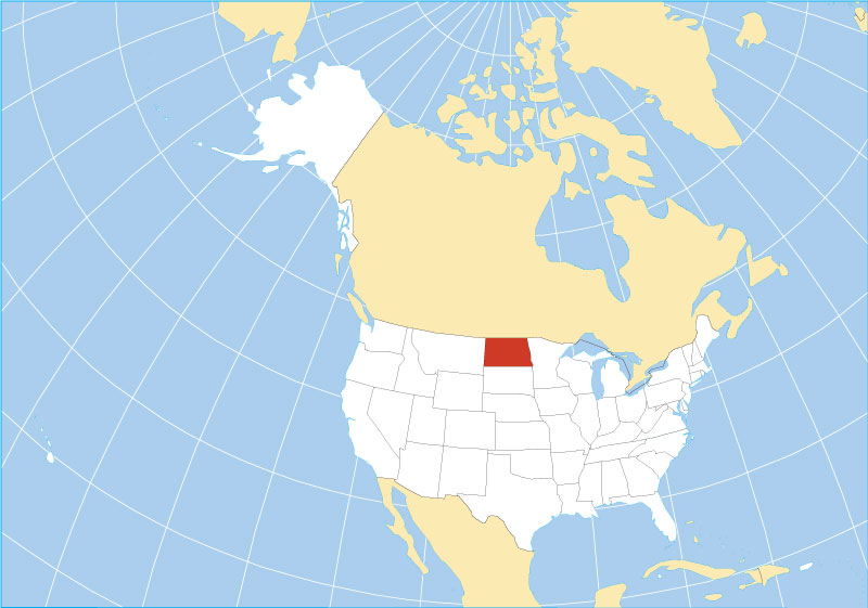 Location map of North Dakota state USA