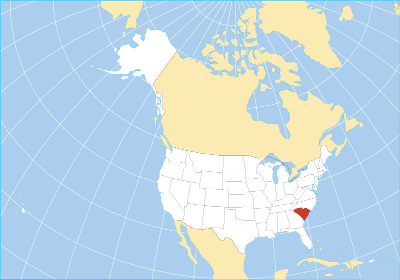 Location map of South Carolina state in the USA