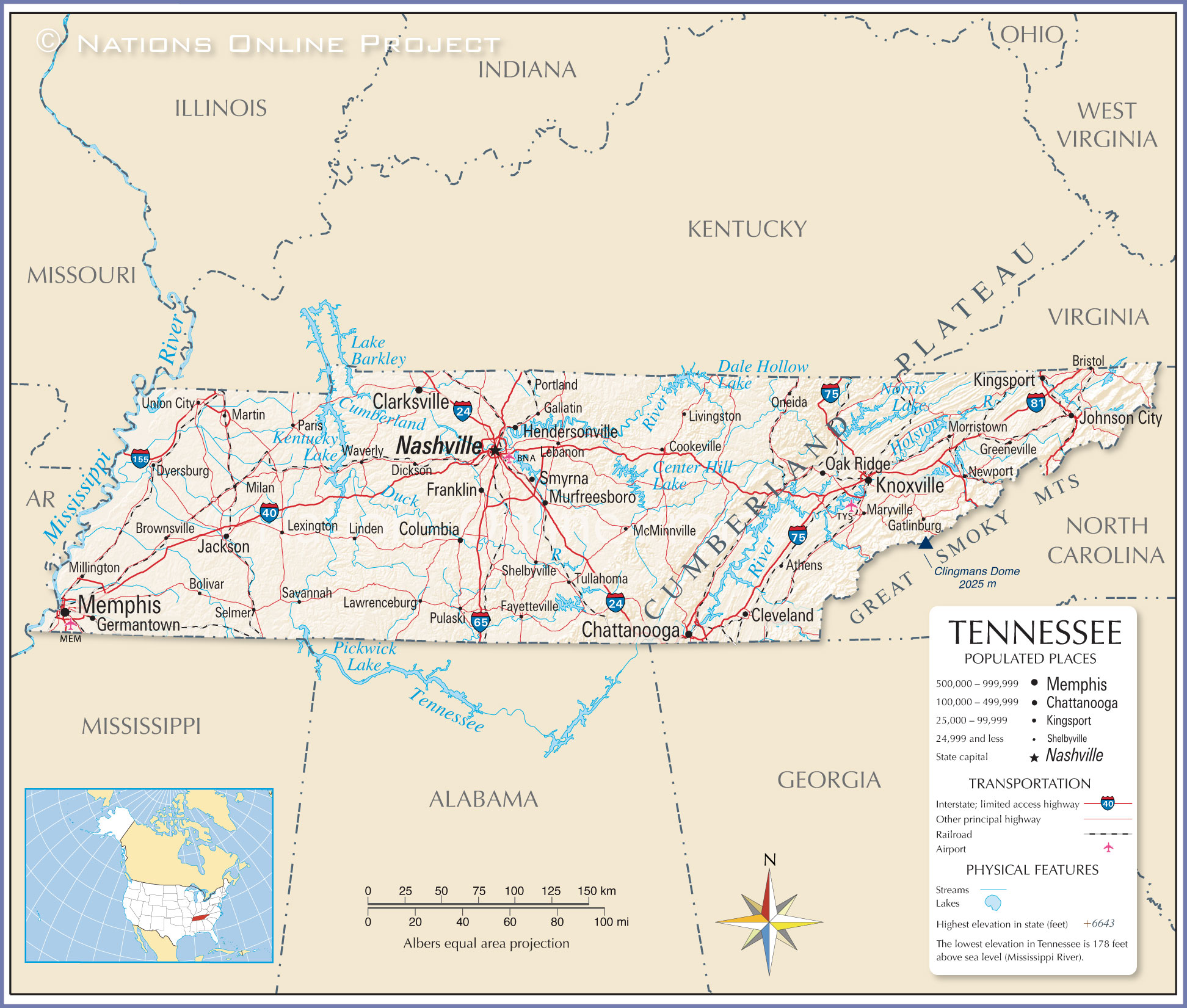 Reference Map of Tennessee, USA