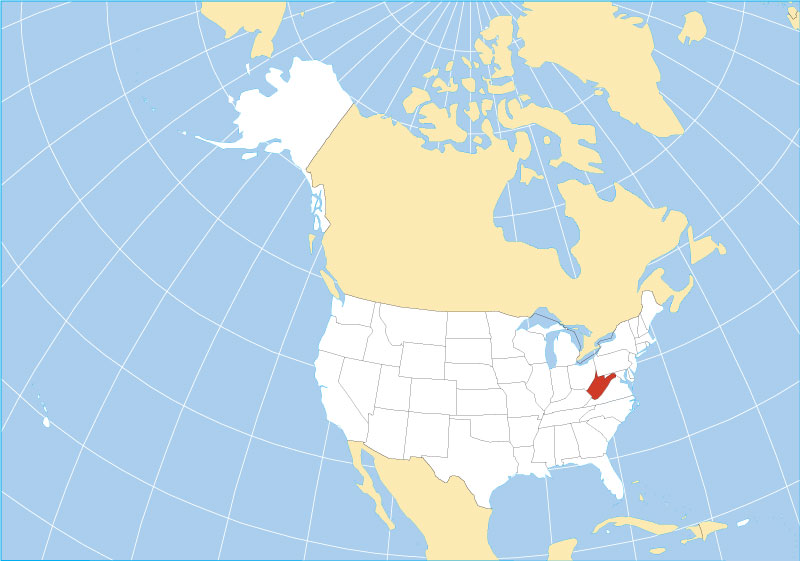 Location map of West Virginia state USA