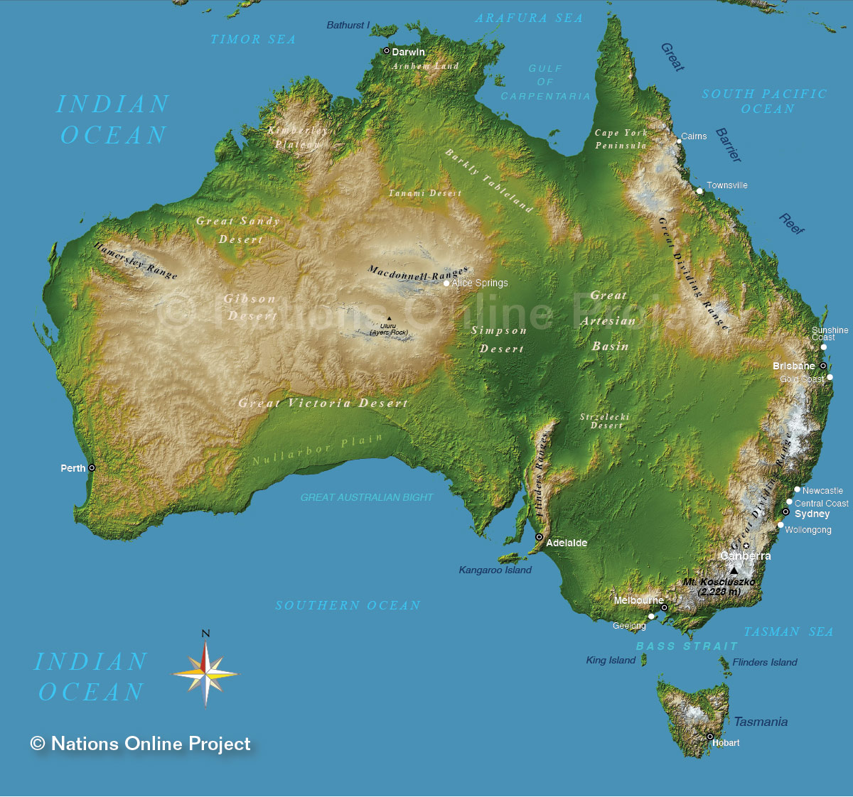 Topographic Map of Australia