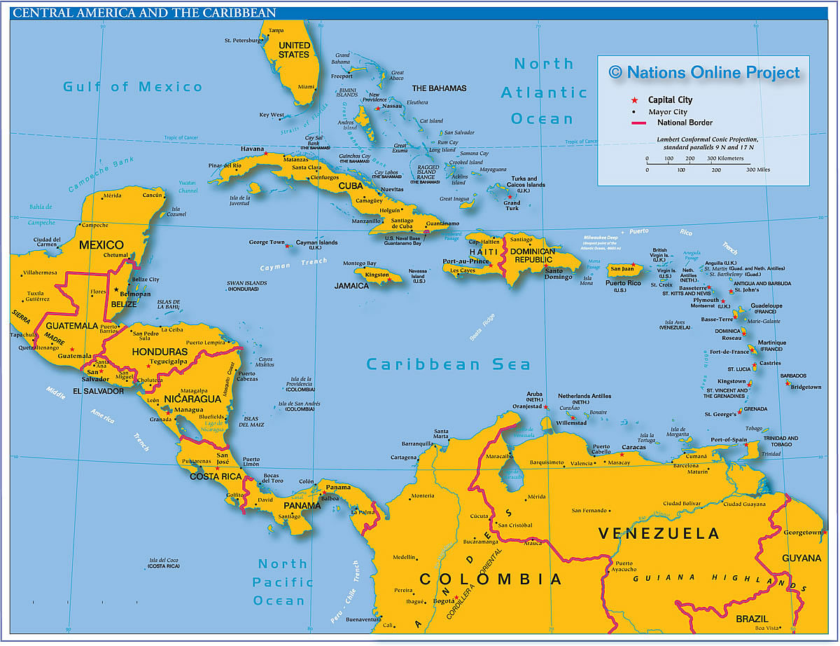 Politcal Map of Central America and the Caribbean