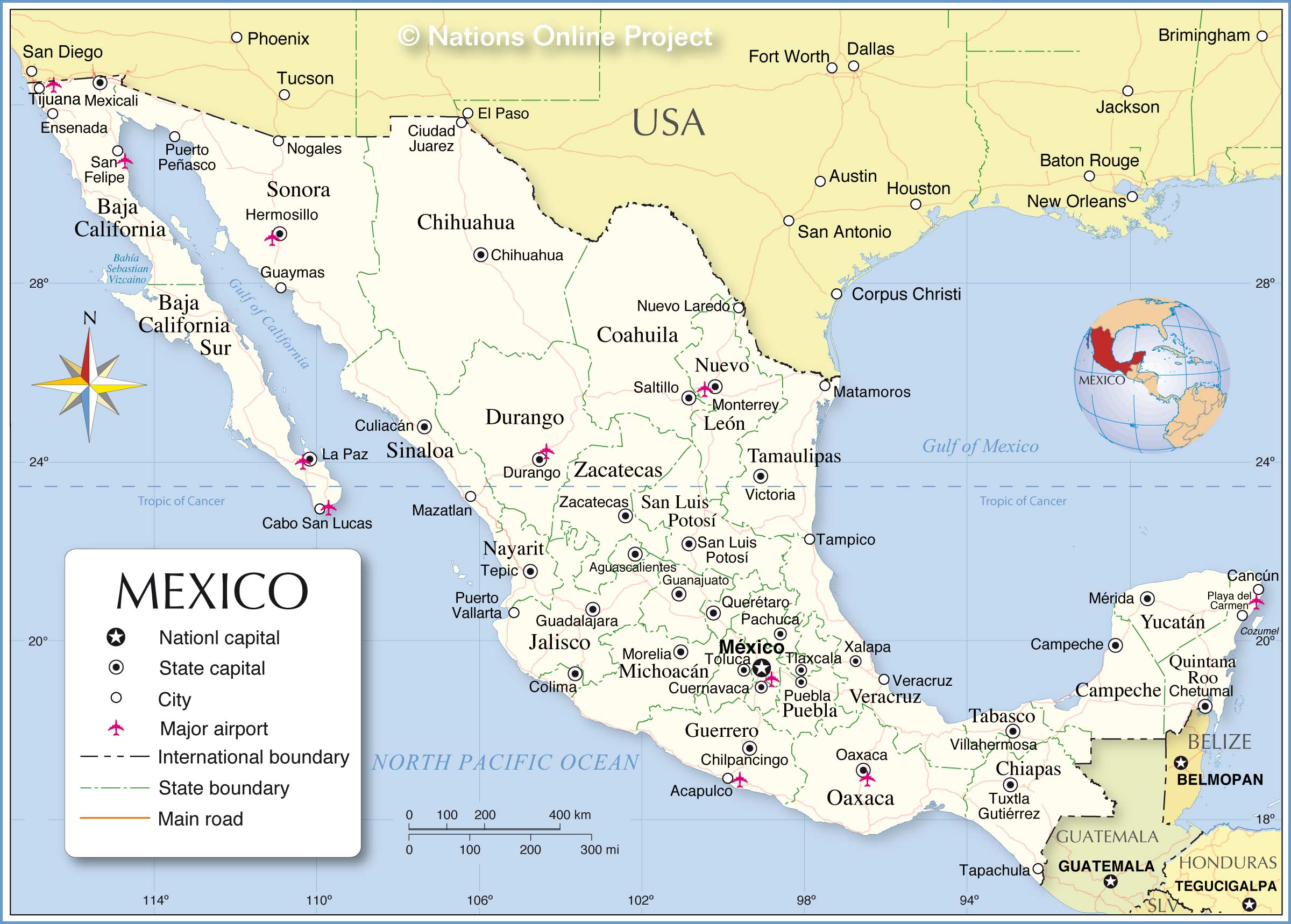 Administrative Map of Mexico showing state names and borders